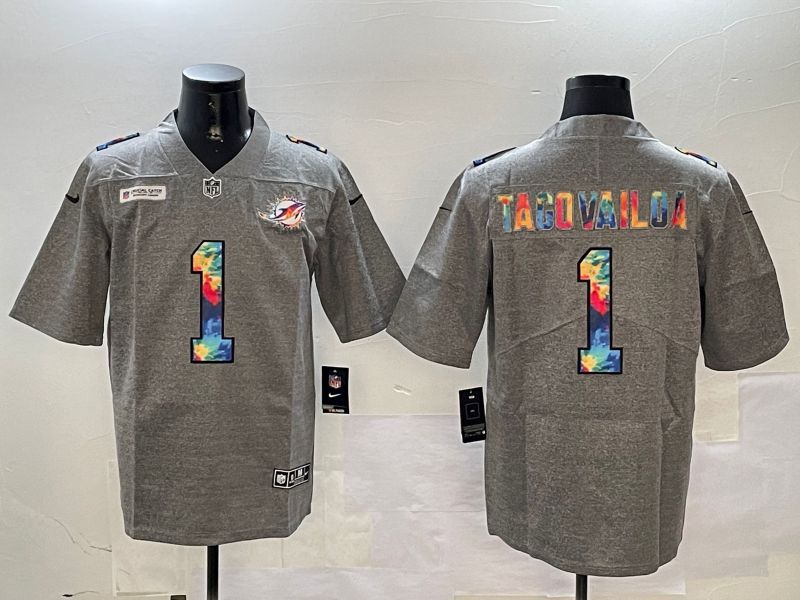 Men Miami Dolphins #1 Tagovailoa Grey Rainbow 2024 Nike Limited NFL Jersey style 1->miami dolphins->NFL Jersey